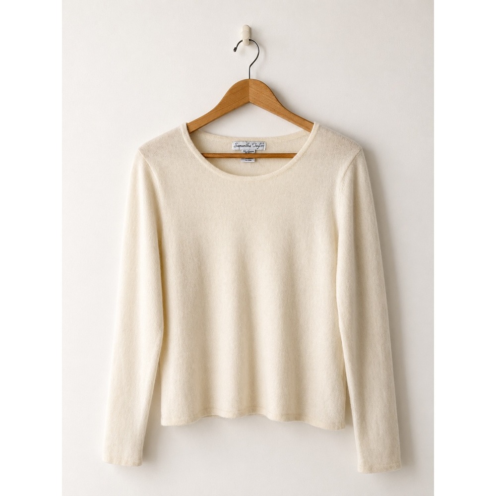 Samantha Taylor Cashmere Sweater Women Medium Ivory Preppy Quiet Luxury